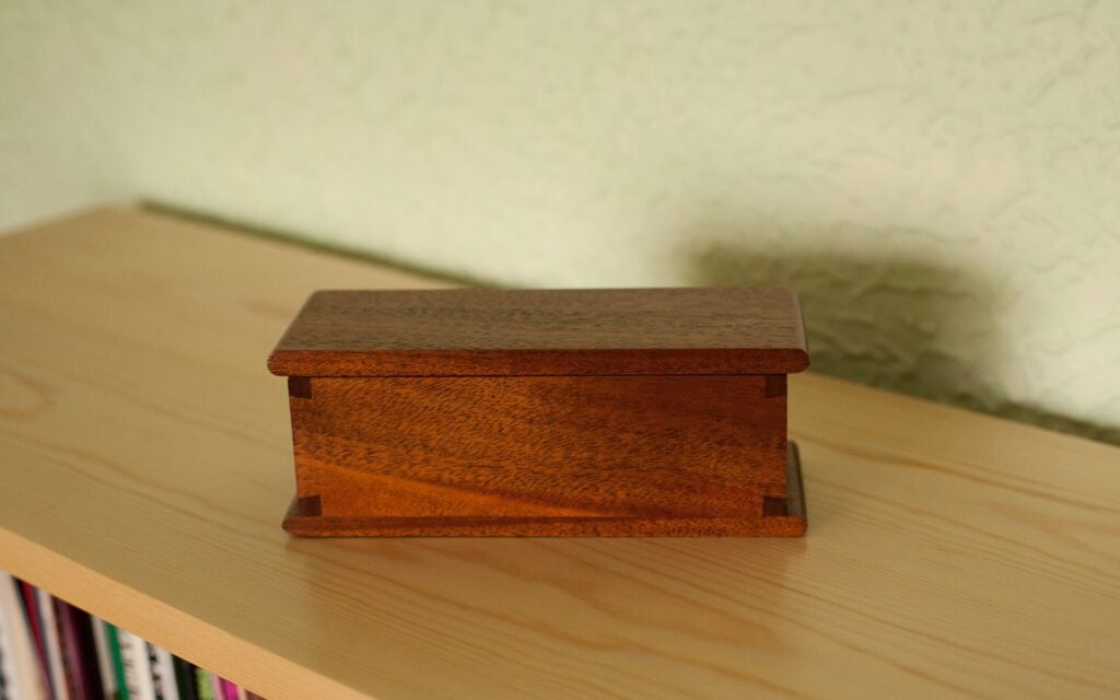 Dovetail Box for a microphone made using some old Brazilian Mahogany, finished with de-waxed shellac then dark wax.