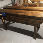 Used 2X4’s from the local big box store. Bench is 33”w X 78”l X 39”h. Finished with a walnut stain and several coats of shellac. Added quick release vise. Inspired from Paul’s 11 part YouTube video series from 4 years ago. Can’t say enough about how great of an experience it was to hand chop the mortise holes as well as using a hand plane. You really do get a feel for how will respond and when to plane in a different direction depending on the resistance you feel. I wish I took that into consideration more before I glued everything up as a group....at least I think it may have helped some.