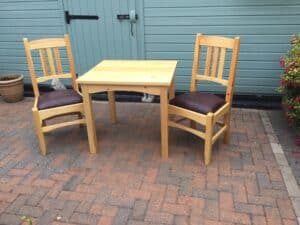 Dining chairs and small dining table. Made from pine finished with Ronsil mat varnish. Followed Paul's videos and plans.