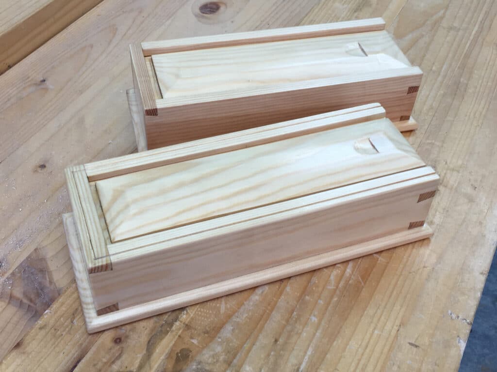 Second and third dovetail boxes. Shellac and wax finish.