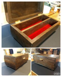 I made six boxes based on Paul's design. Here's one in walnut. I varied the feet and added a lift for the lid made from plum.