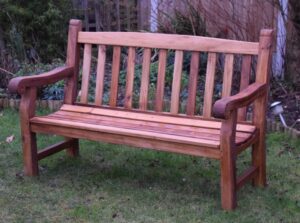 This garden bench was made from genuine teak. The timber cost £800 - so not for the weak hearted. The pattern was taken from another (ex public) park bench but with enbellishments of my own. Without the inspiration and help from Paul's videos I would never have contemplated doing this project. Hey, it's not perfect but you would not know it from the picture. All joints are draw bore joints. Seat slats are screwed with brass screws and plugged with teak.