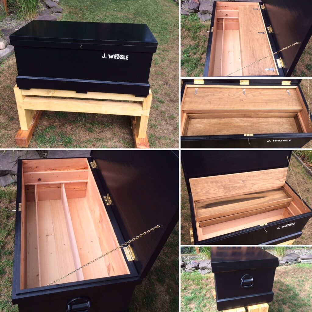 Joiners toolbox made with yellow pine with red oak drawers and white oak runners.