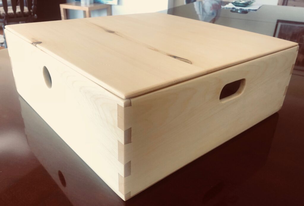 I made this for my daughter and son-in-law as a housewarming gift. It slides into a tv bench that he and I made together. It’s made out of yellow cedar that I hand -milled and then planed up to finish dimensions. A lovely project, which was great fun. I never would have tried such a thing a year ago- THANKS, Paul for all your patient teachings.