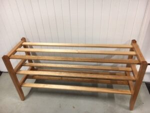 Made in Tasmanian Oak this shoe rack has no fewer than 30 mortise and tenon joints - great practice! This wood stains well with a simple clear varnish and widely available in Bunnings in Australia