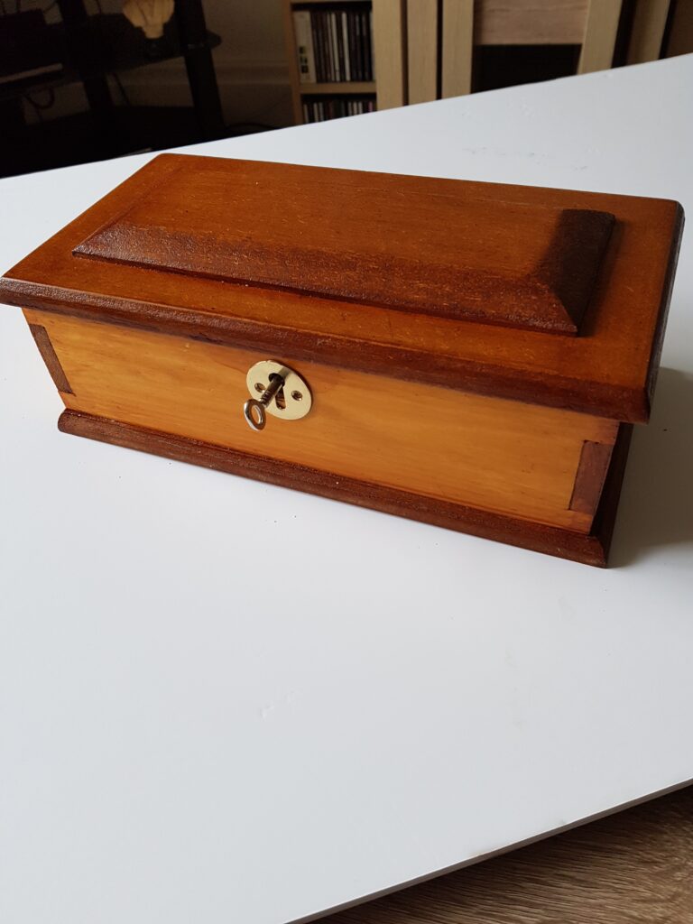 dovetail box with lock..I used pine for the carcase of the box