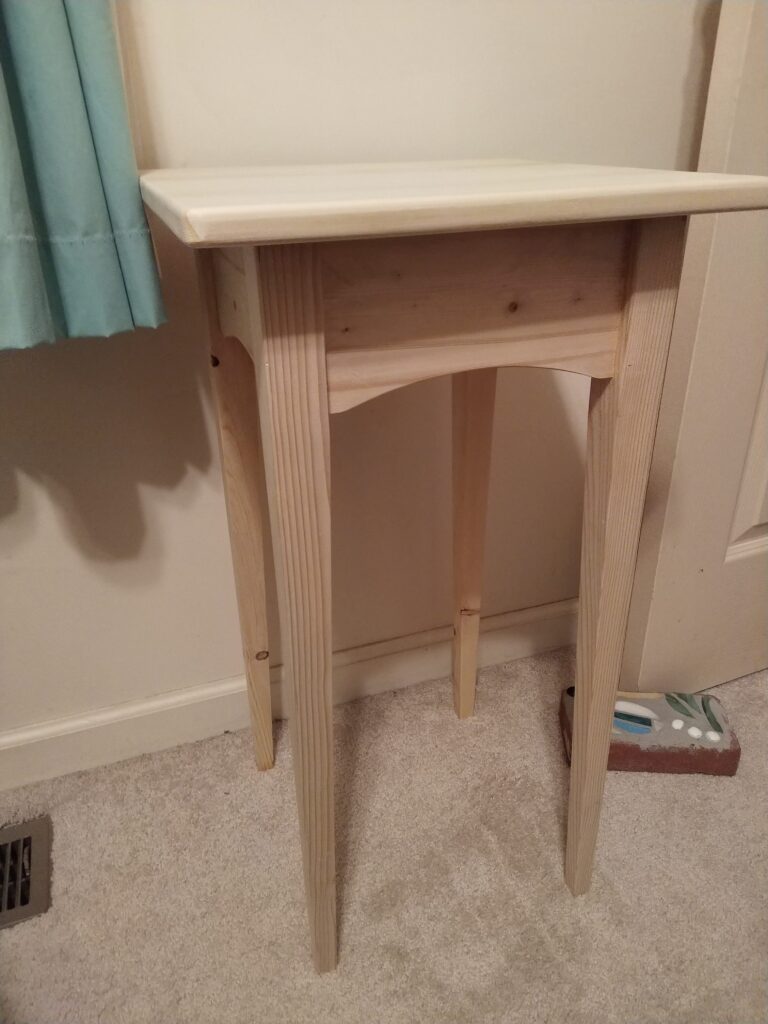 Simple table to use as a bedside table.