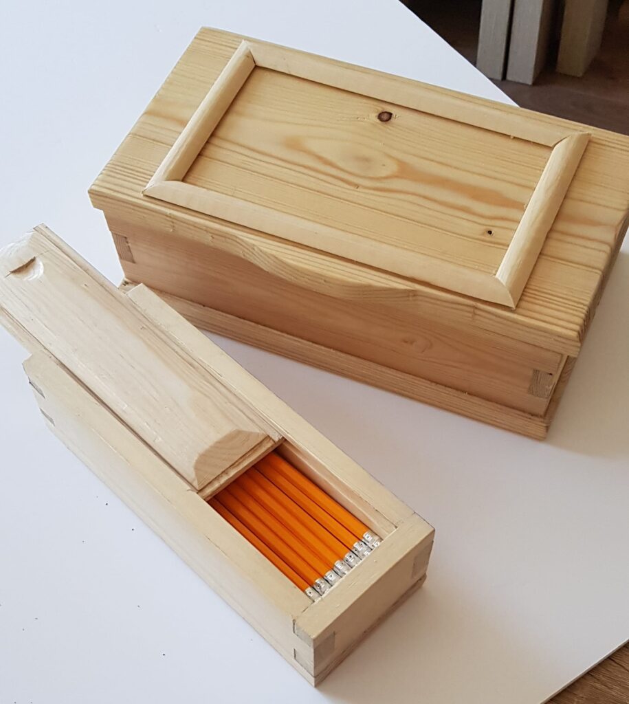 Two styles of box made in pine
