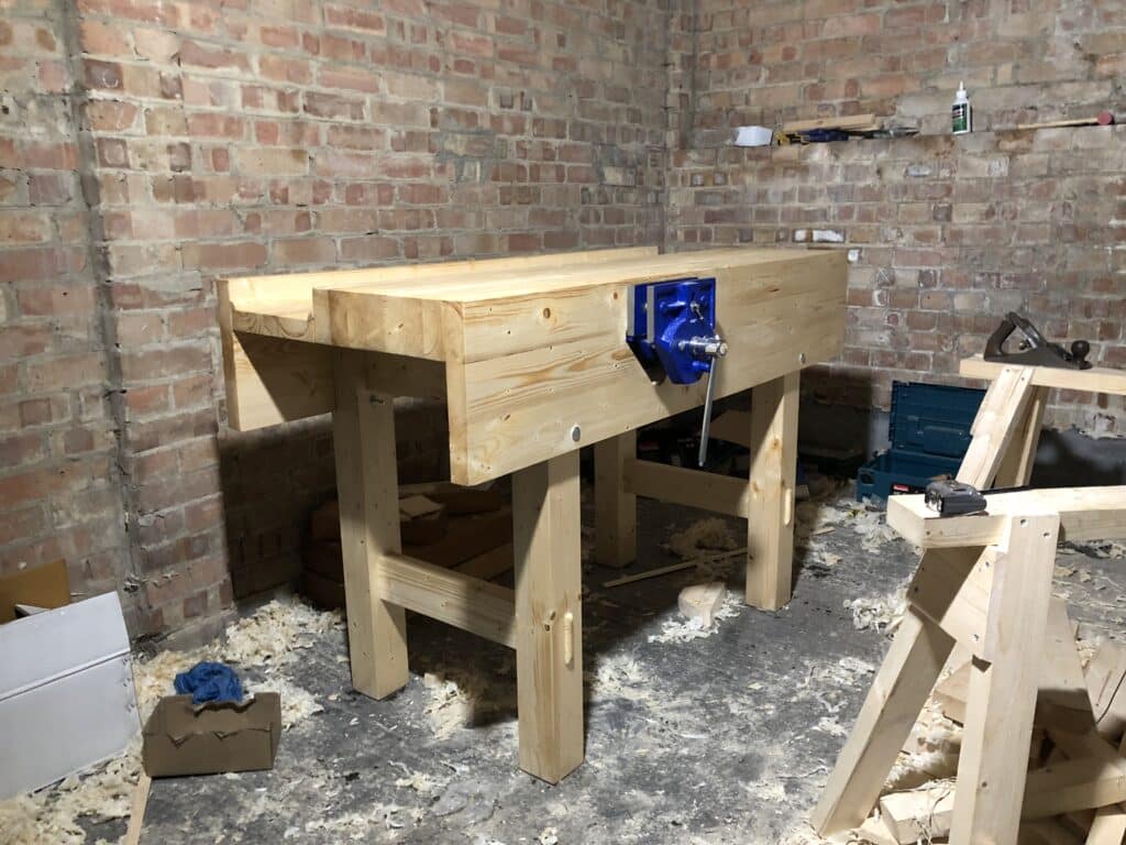Workbench made pine 4x2’s. Took a long time to build but sure beats working on a wobbly black and decker workmate! Was a great learning experience and really enjoyed the build.