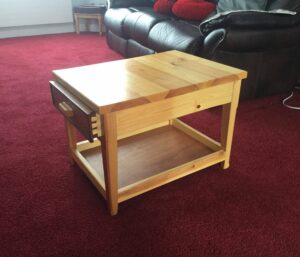 Made from pine with Sapele draw front. Finished with three coats of Ronsil mat varnish.