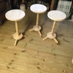A trio of tables. Made with hand tools posts were finished on the lathe. Customer to finish treating.