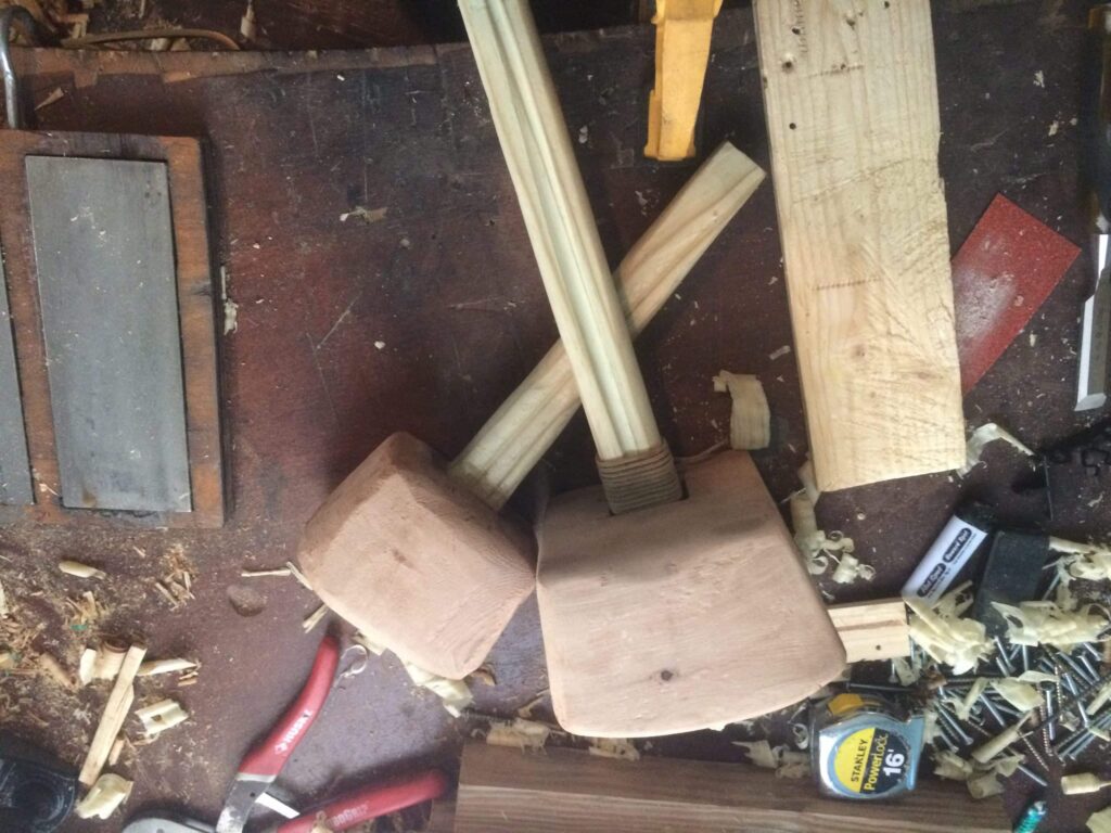 Reclaimed something for the mallet head that was so light the pine handled were far heavier than the heads