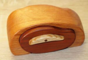 Inspired by bandsaw boxes on web, but made by hand tools only.. Made of beech, ash and plum wood.