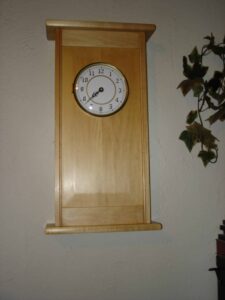 Wall clock in basswood with oil and wax finish. I resized the project to fit the clock dial.