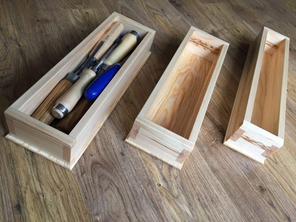 3 simple trays, red pine finished with shellac