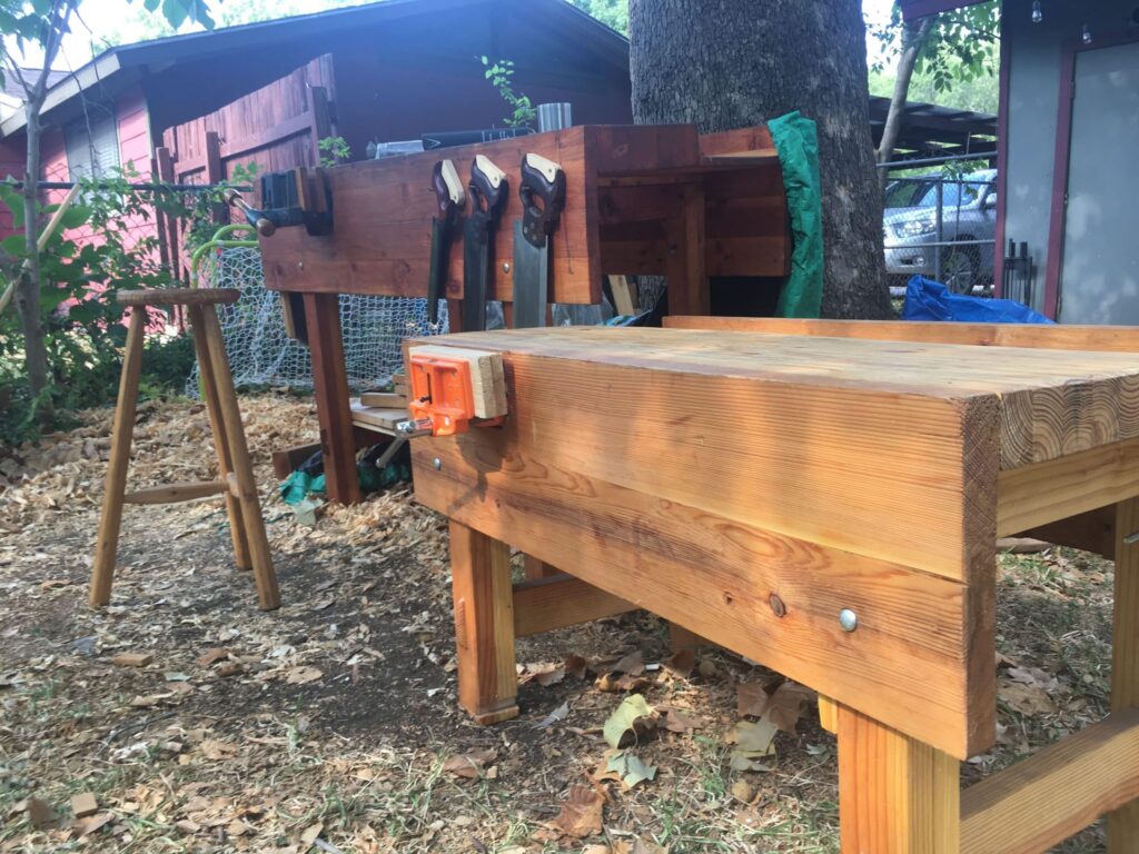 I built this child sized workbench to teach woodworking to children. Made from Cedar and Pine.