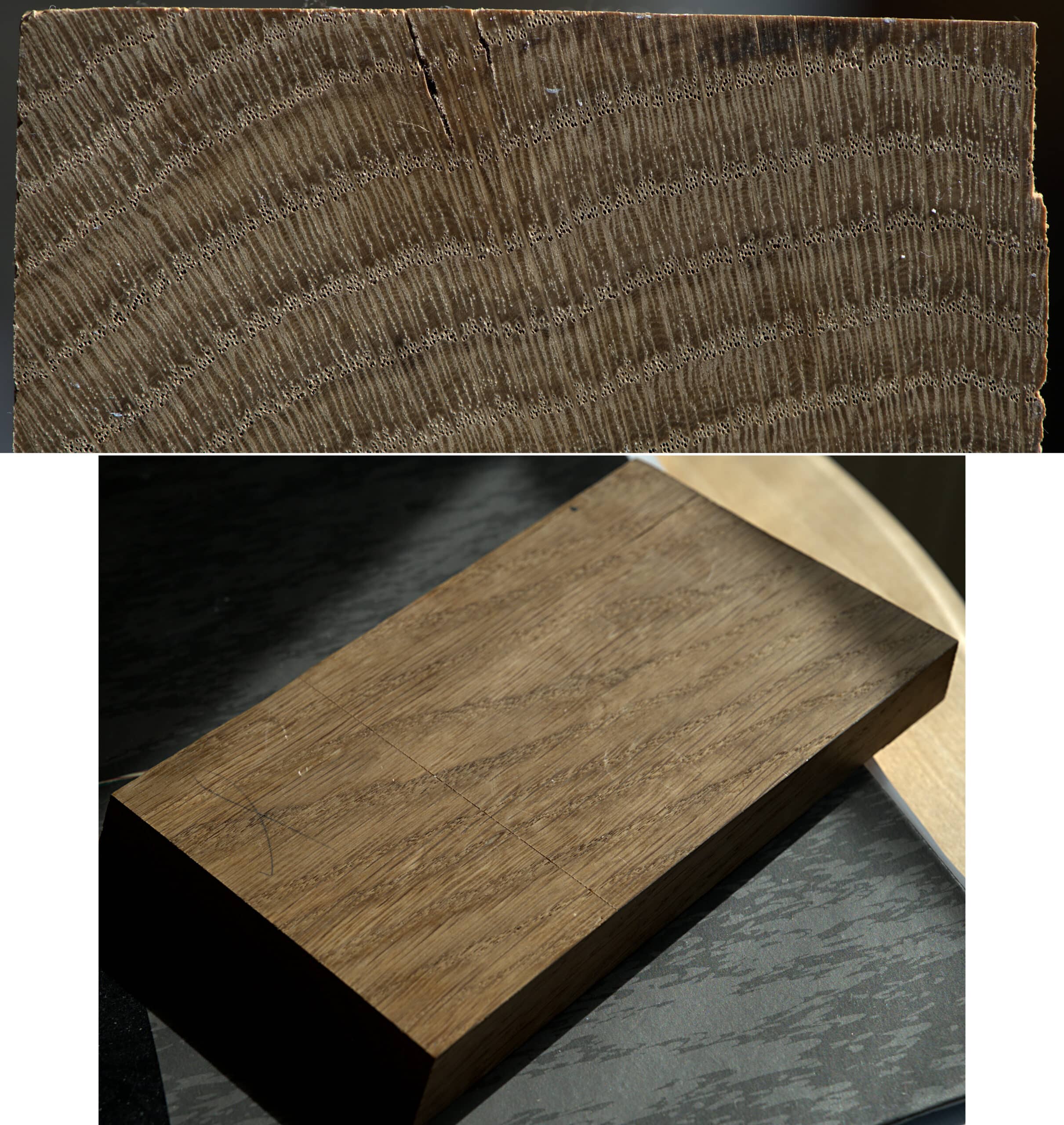 White Oak end grain and tangential face